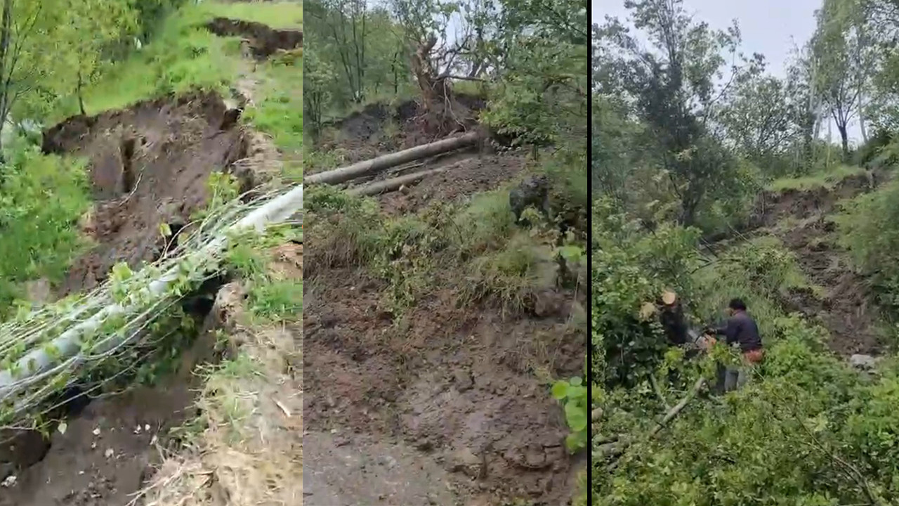 Amasya’da Heyelan Sonrası Köy Yolu İmece Usulü Yeniden Açıldı